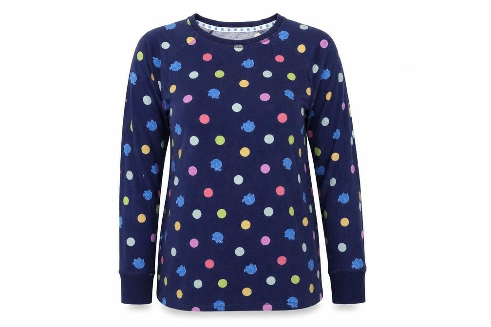 Front view of Matalan women’s blue polka dot top pyjama set, size S