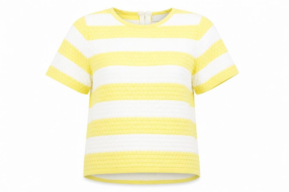 Front view of Next women’s yellow striped jumper, size UK 10, - back zip