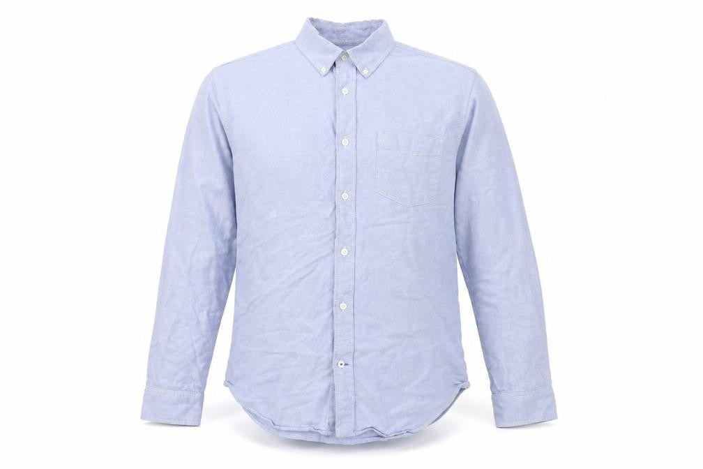 Front view of Gap men’s blue button-up, size M