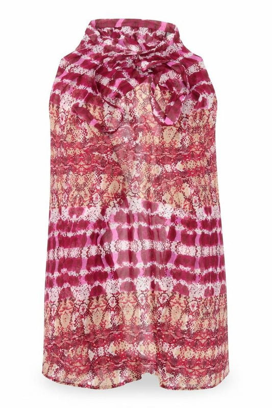 Front view of ASOS women’s pink striped wrap blouse, size UK 10, - swim cape