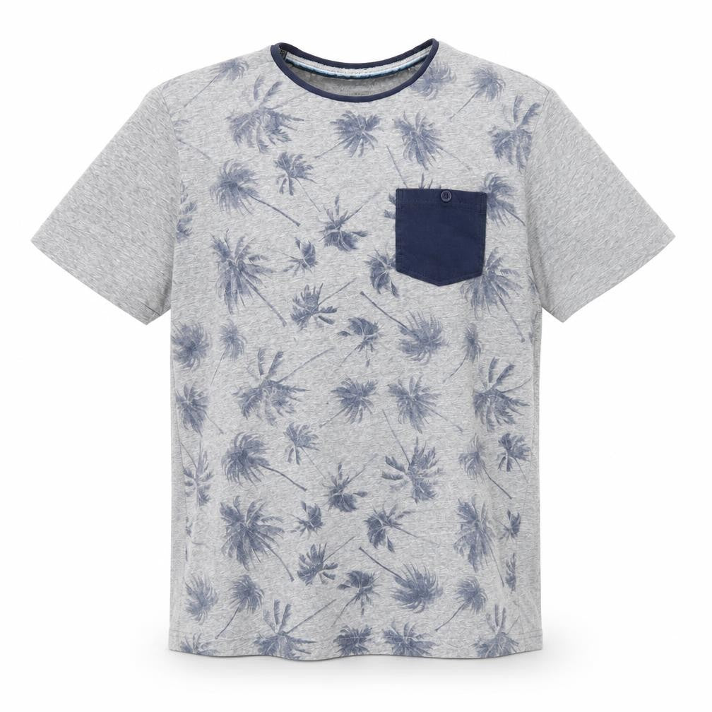 Front view of Easy men’s grey floral t-shirt, size M