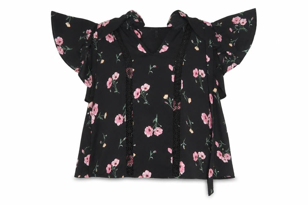Front view of Divided women’s black floral basic blouse, size UK 8