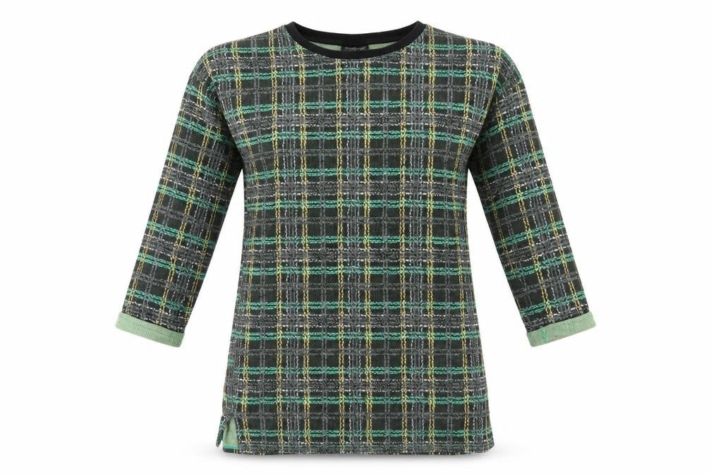 Front view of Topshop women’s brown plaid jumper, size UK 6