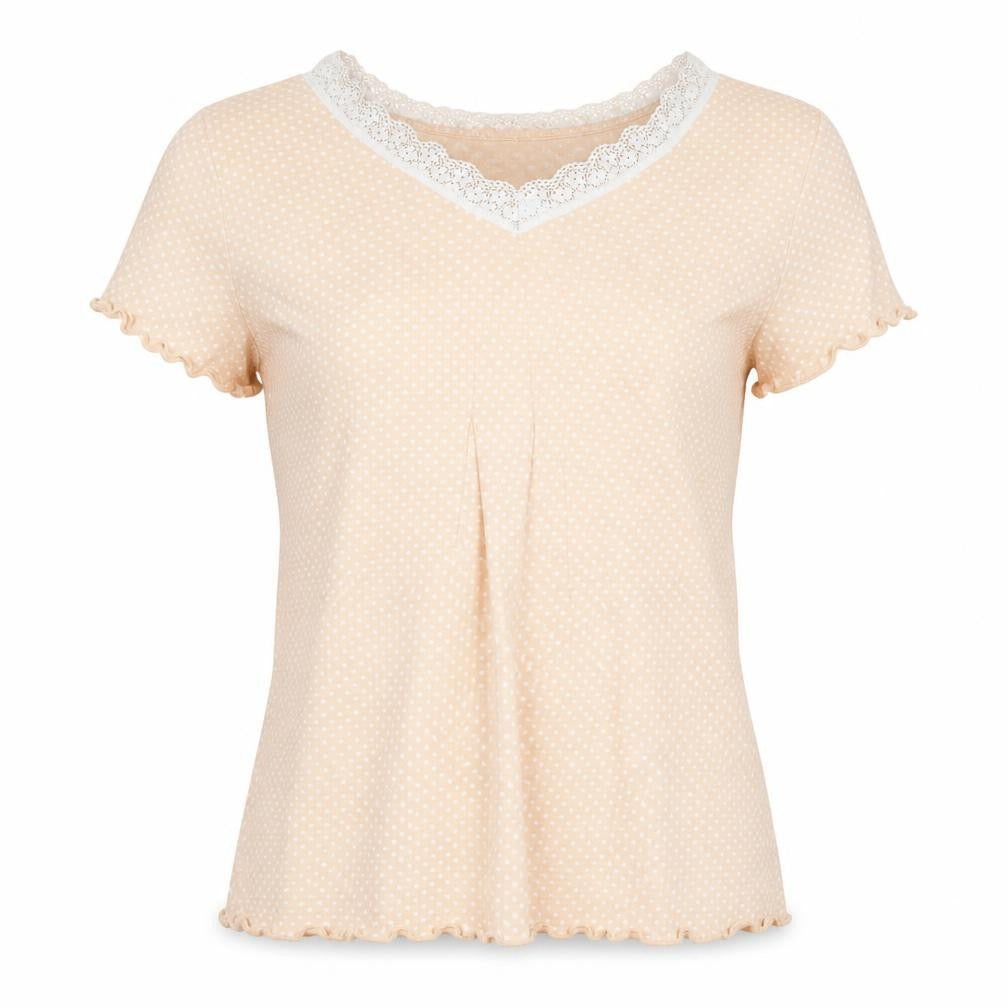 Front view of BDC women’s beige polka dot top pyjama top, size S