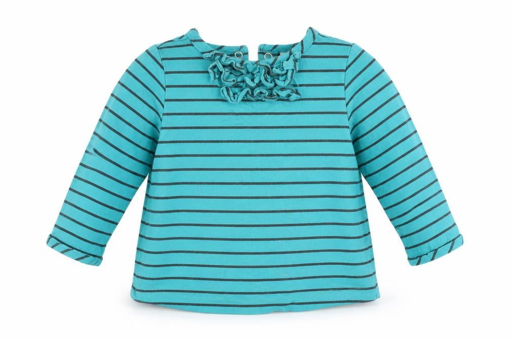 Front view of Carters Baby Blue Striped Basic T-Shirt, size 12, Months