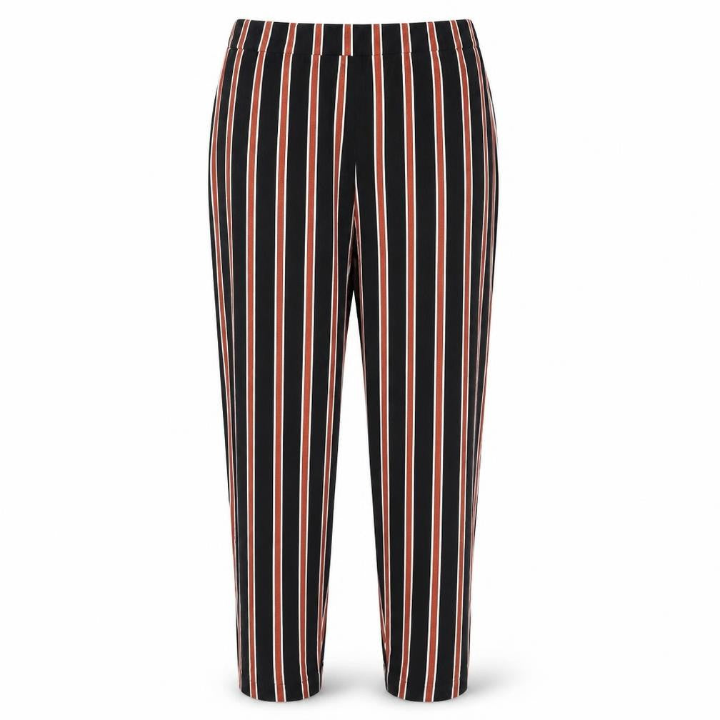 Front view of Capsule women’s multicoloured striped trousers, size UK 14, 25-inch leg