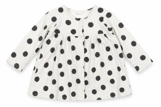 Front view of George girls’ white spotted a-line, size 9-12, months