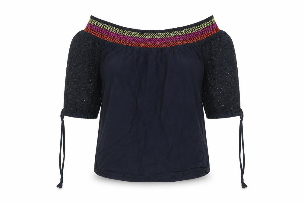 Front view of Papaya women’s black striped basic blouse, size UK 14