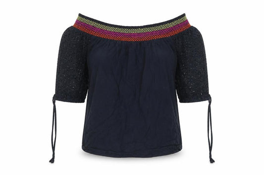 Front view of Papaya women’s black striped basic blouse, size UK 14