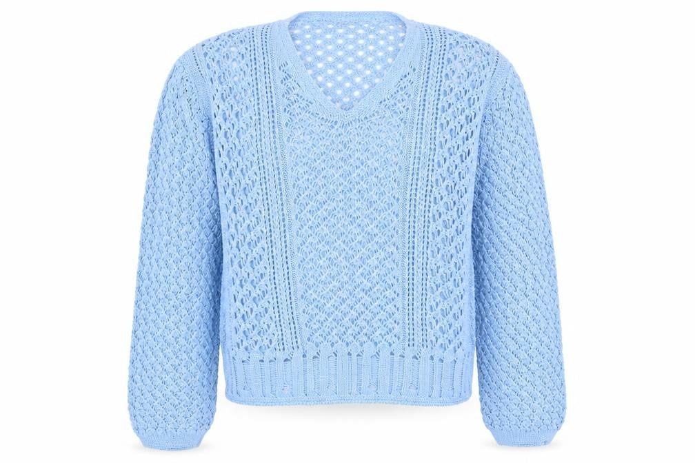 Front view of In the Style women’s blue jumper, size UK 6