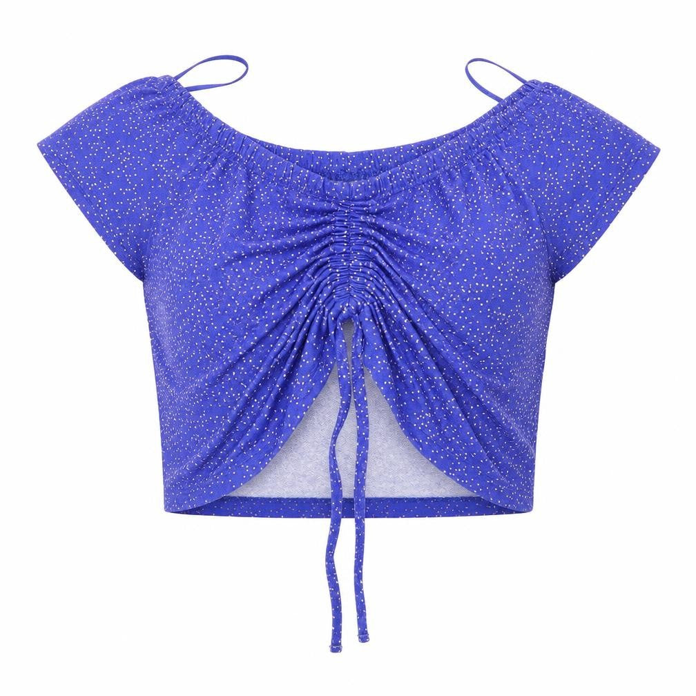 Front view of Primark women’s blue cropped blouse, size UK 12