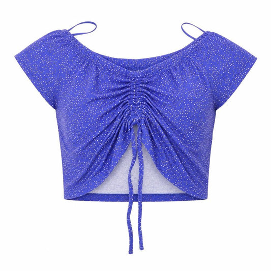 Front view of Primark women’s blue cropped blouse, size UK 12