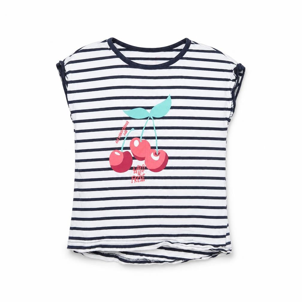 Front view of LILY&DAN girls’ white striped basic t-shirt, size 5-6, years