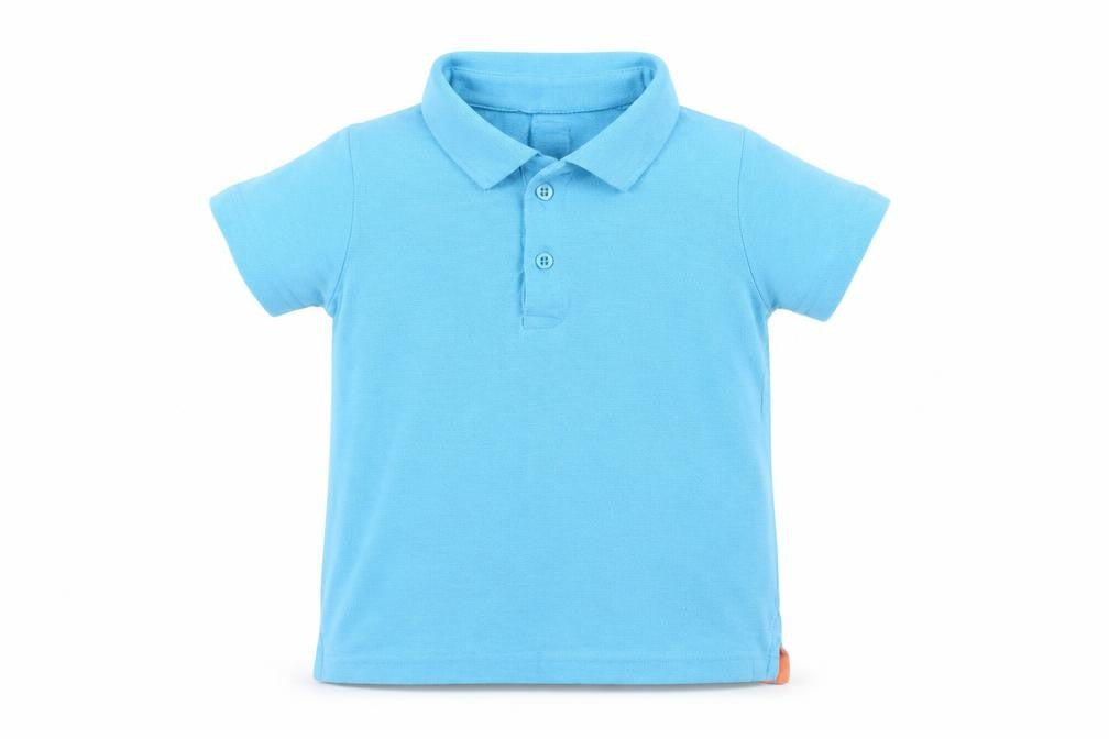 Front view of St Bernard boys’ blue basic polo, size 5, years