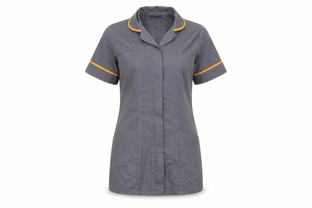 Front view of Dimensions women’s grey basic blouse, size UK 10