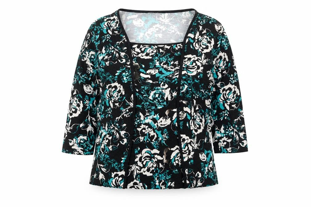 Front view of Classics women’s black basic blouse, size UK 18