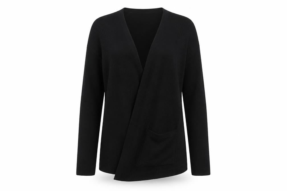 Front view of ASOS women’s black cardigan jumper, size UK 10