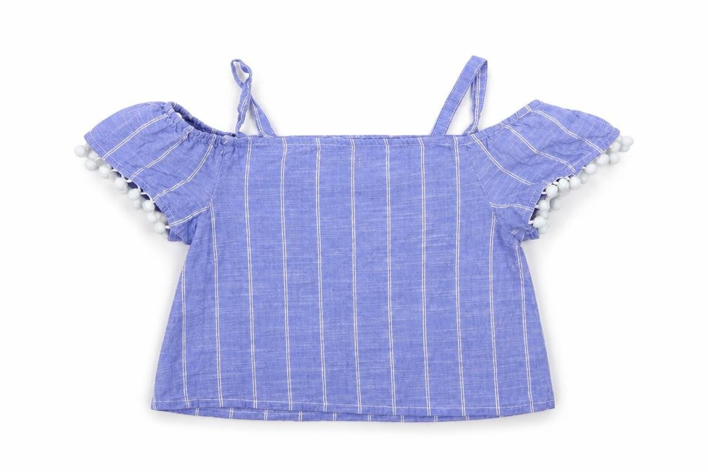 Front view of M&Co girls’ blue striped basic blouse, size 9, years