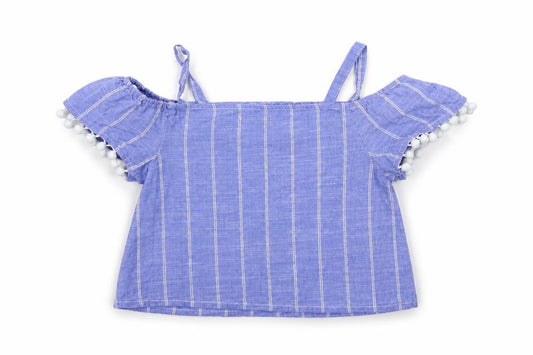 Front view of M&Co girls’ blue striped basic blouse, size 9, years