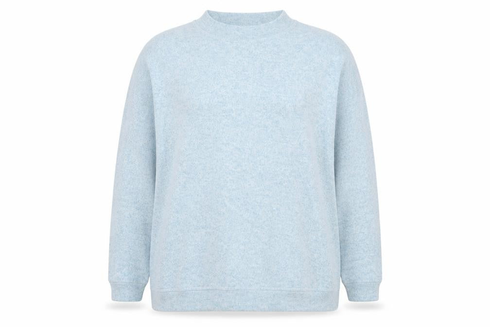 Front view of Marks & Spencer women’s blue knit jumper, size UK 18