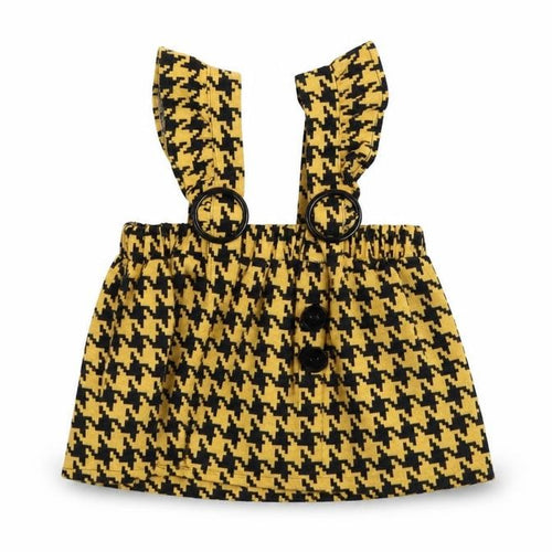Com-ix Girls Yellow Houndstooth  Pinafore/Dungaree Dress  Size 3 Years