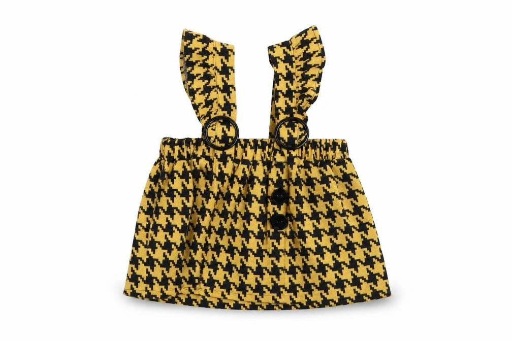 Com-ix Girls Yellow Houndstooth  Pinafore/Dungaree Dress  Size 3 Years