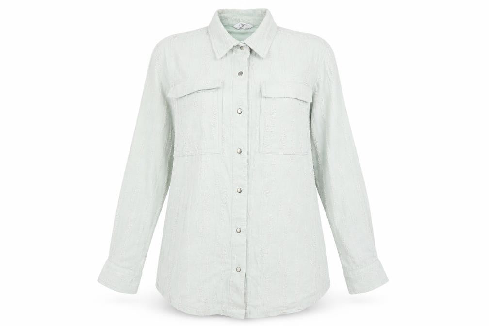 Front view of Next women’s green basic button-up, size UK 8