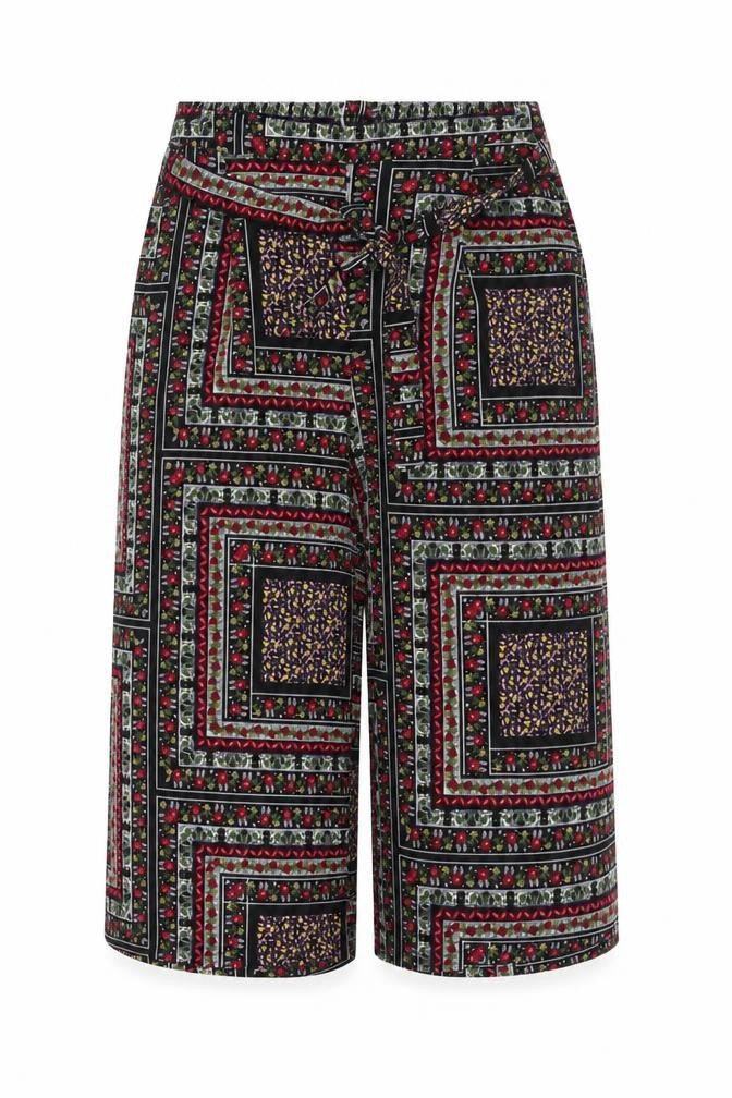 Front view of Preworn women’s multicoloured geometric cropped trousers, size UK 10