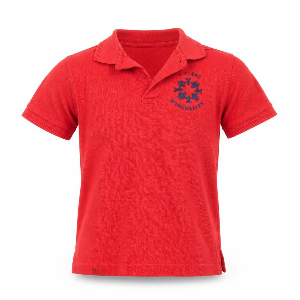 Front view of Russell boys’ red basic polo, size 5-6, years