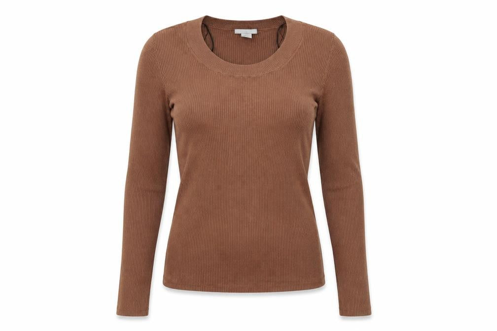 Front view of H&M women’s brown pullover sweatshirt, size M