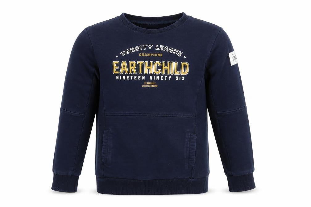 Front view of Earth child boys’ blue pullover sweatshirt, size 8-9, years