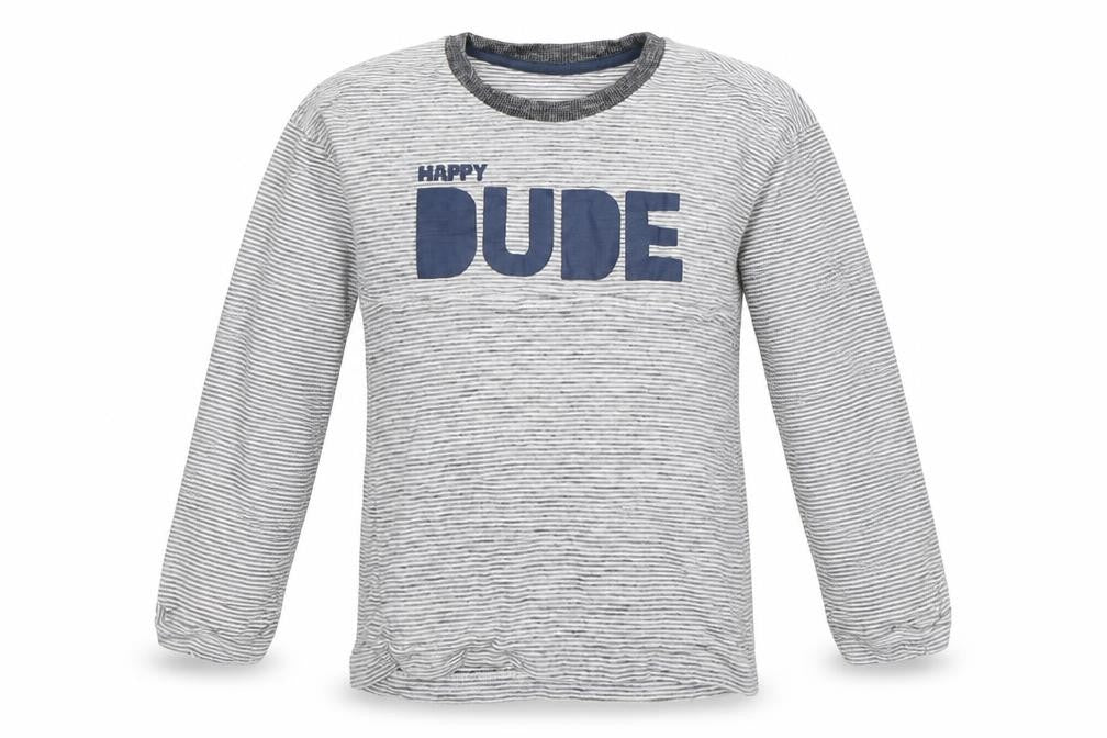 Front view of Matalan boys’ grey striped basic t-shirt, size 4-5, years