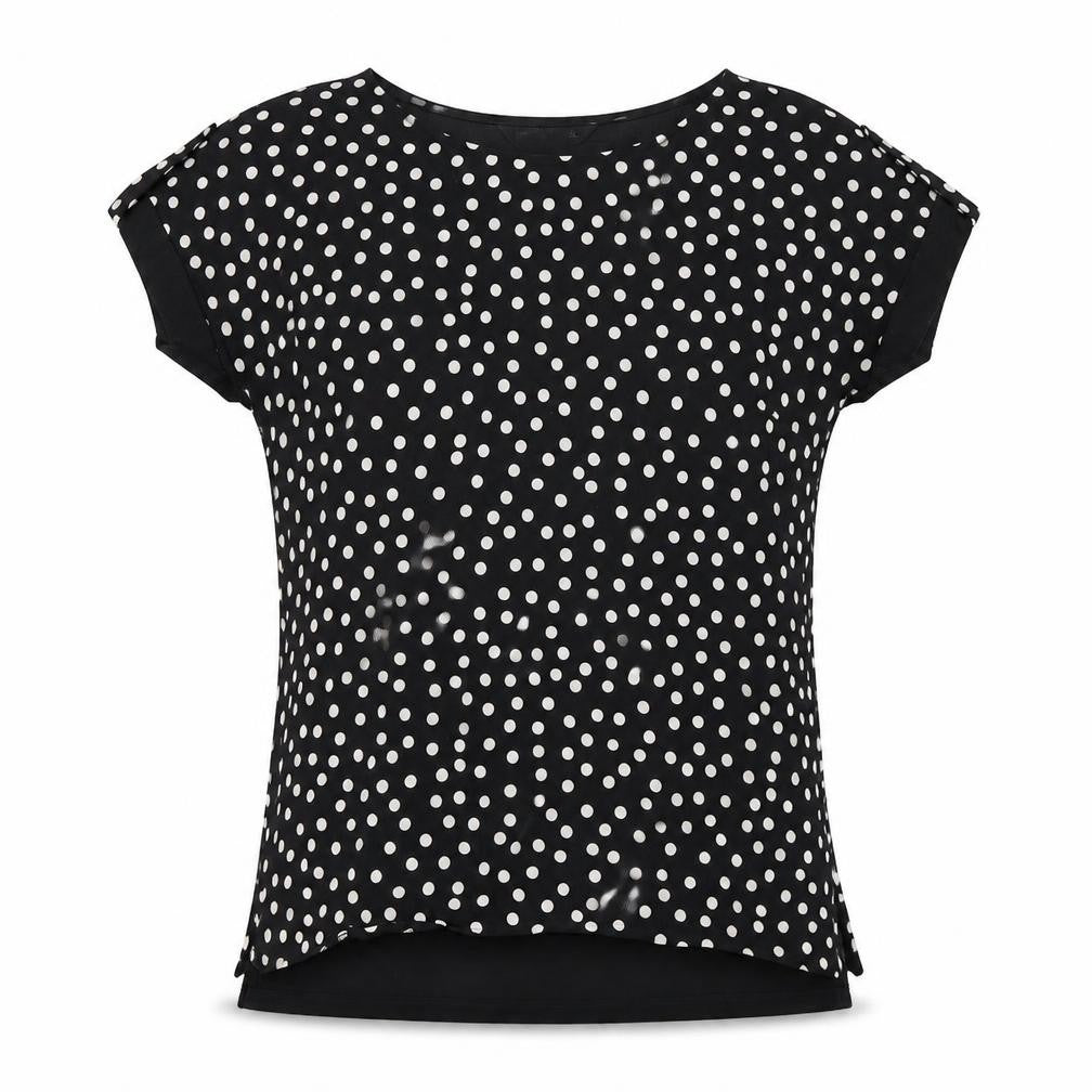 Front view of F&F women’s black polka dot basic blouse, size UK 6