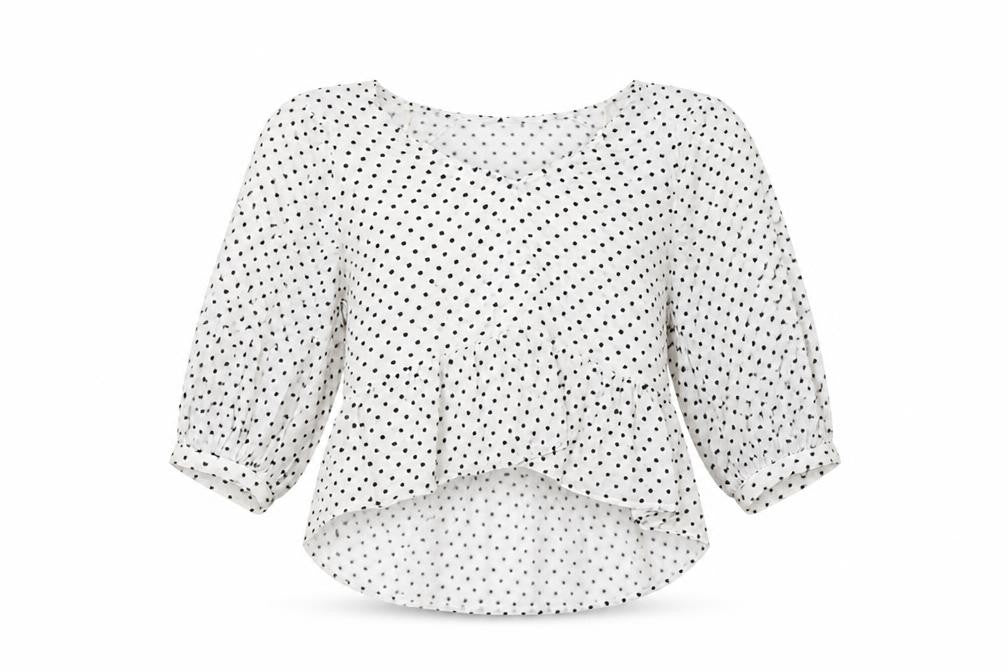 Front view of Stradivarius women’s white polka dot basic blouse, size S