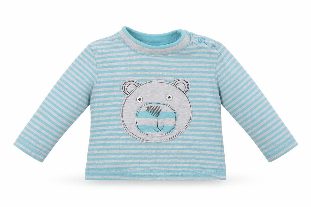 Front view of F&F Baby Blue Striped Basic Blouse, size 9-12, Months - Bear