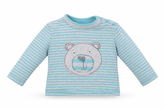 Front view of F&F Baby Blue Striped Basic Blouse, size 9-12, Months - Bear