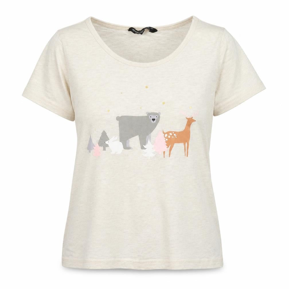 Front view of Dorothy Perkins women’s beige basic t-shirt, size M, - forest animals
