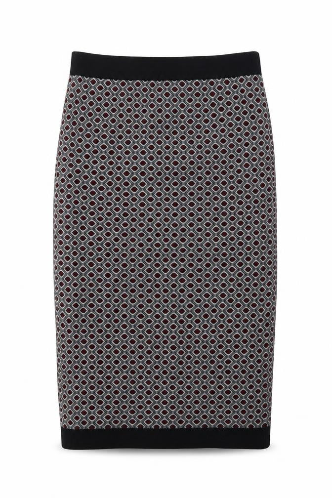 Front view of Papaya women’s red geometric straight & pencil set, size UK 10