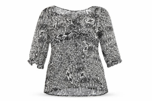Front view of F&F women’s multicoloured basic blouse, size UK 12, - sheer