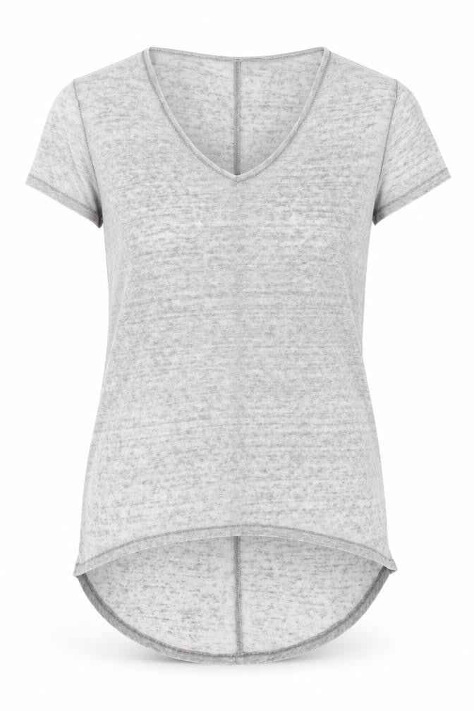 Front view of H&M women’s grey basic t-shirt, size S
