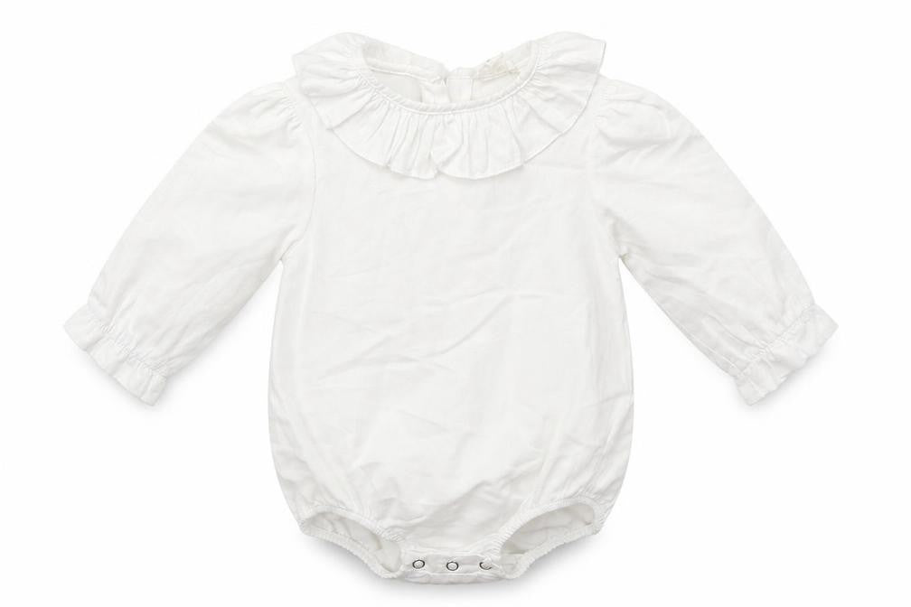 Front view of LE PETIT MICO Baby White Basic Blouse, size 12-18, Months