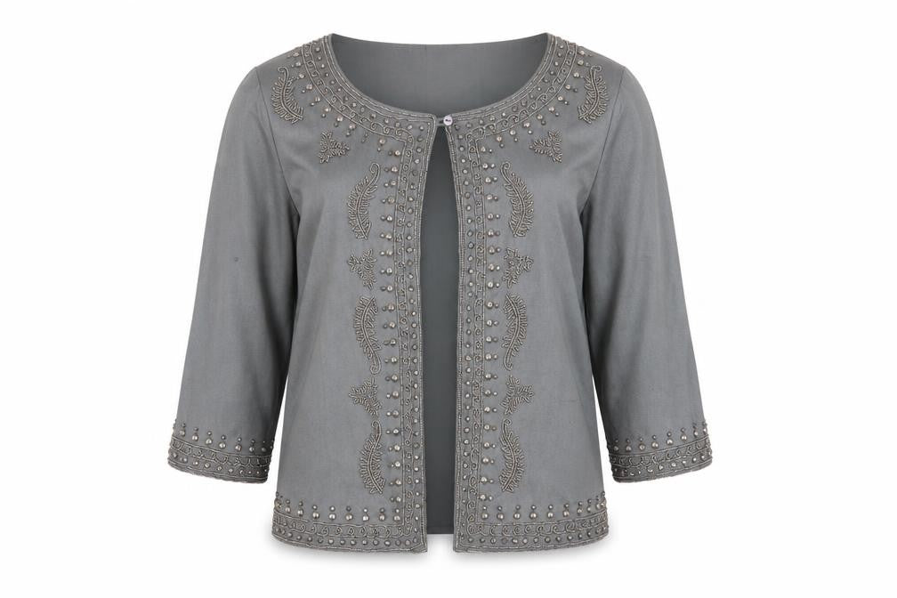 Front view of Mariko women’s grey floral jacket, size S