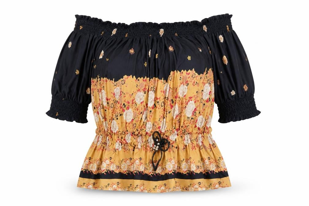 Front view of Mango Suit women’s orange floral basic blouse, size UK 10
