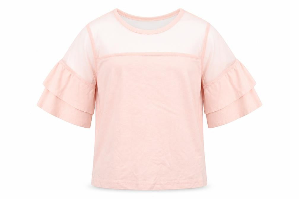 Front view of Woo Rage girls’ pink basic t-shirt, size 5-6, years