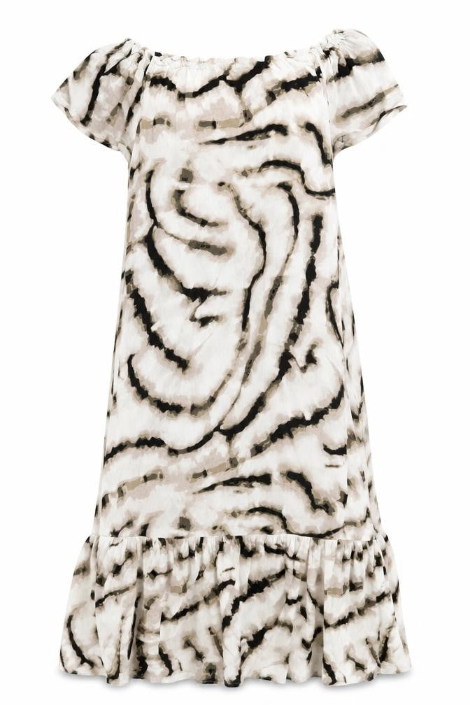 Front view of Azure women’s beige animal print a-line, size M