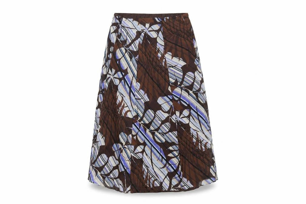 Front view of Country Casuals women’s brown floral a-line skirt, size M