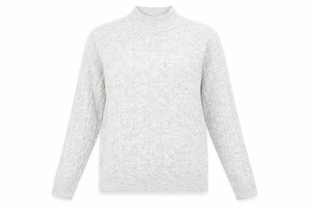 Front view of ISLE women’s grey argyle/diamond jumper, size S