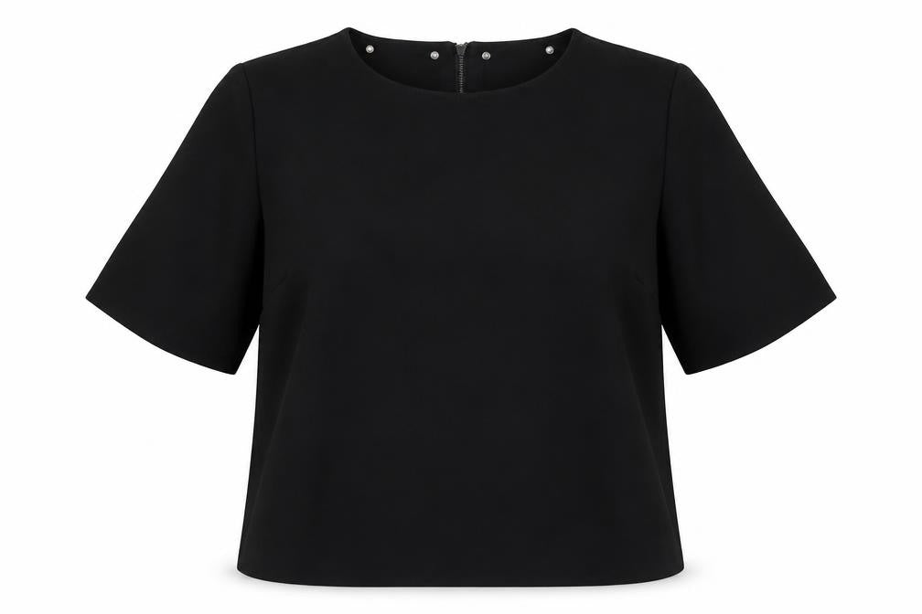 Front view of Marks & Spencer women’s black basic blouse, size UK 14