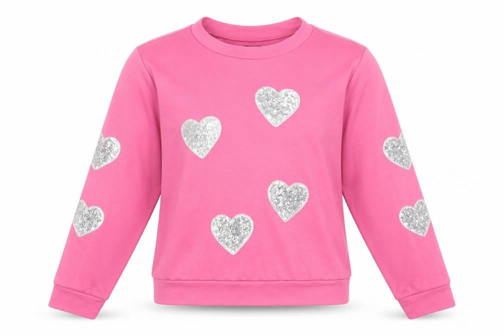 Front view of CBR women’s pink jumper, size L, - heart print