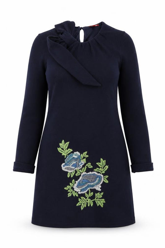 Front view of Derby women’s blue floral a-line, size S